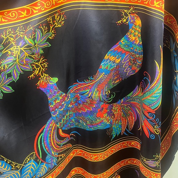 VTG Winlar Black Peacock Pheasant Phoenix Afghan Caftan One Size Fits Most - Picture 2 of 6